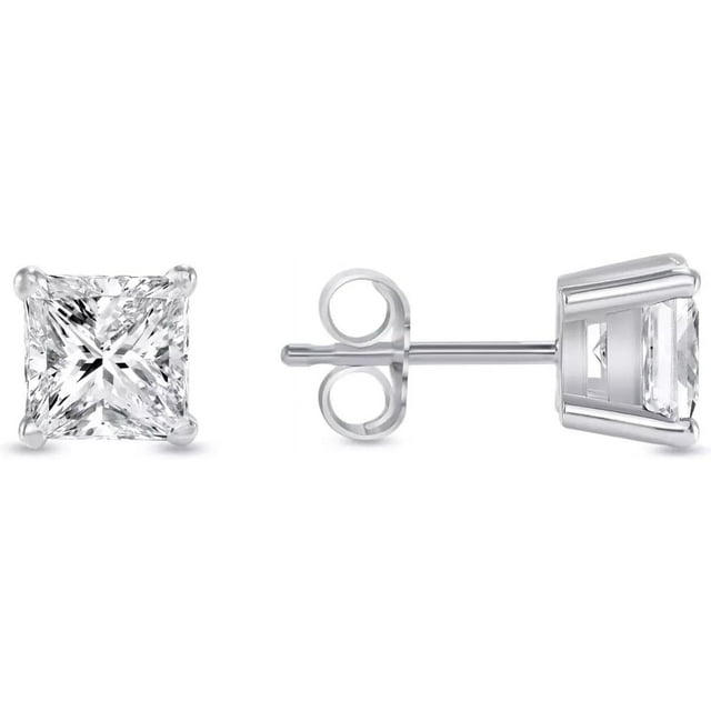 1/2 Ct Princess Cut Diamond Stud Earrings 14k White Gold Screw Back Basket For Women's Wear Gifting Jewellery