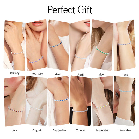 APSVO 18K White Gold Plated Tennis Bracelets for Women Girls CZ S925 Sterling Silver April Birthstone Bracelets with Crystal Wedding Birthday Jewelry Gifts Ideas Teen Tween Daughter Mom Kids Age