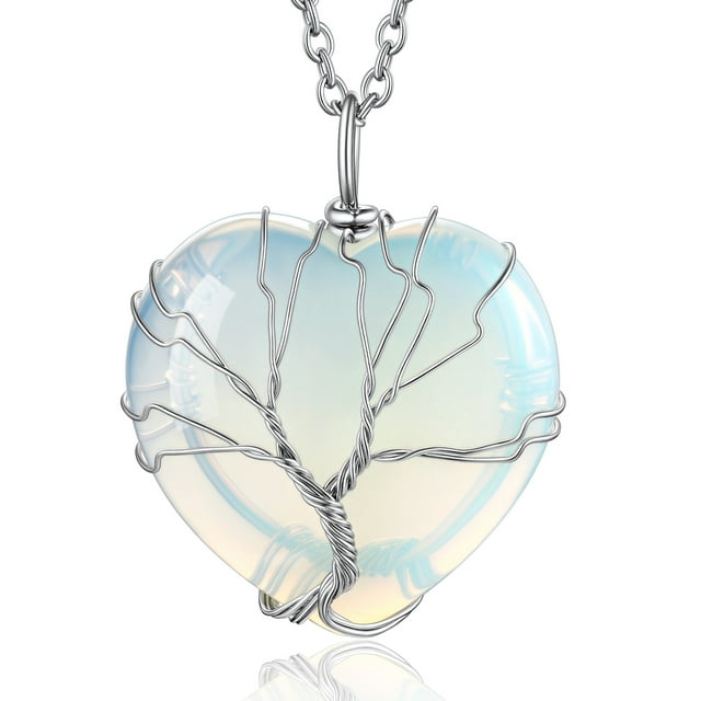 Bestyle Collares de Cristal de Corazón de Árbol de la Vida para Mujer, Collar de Piedra Lunar, Colgante de Piedra Natal de Junio, Regalo de Joyería para Madre Esposa