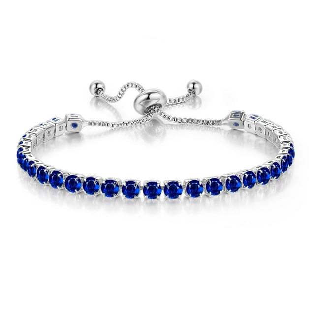 Paris Jewelry 18k White Gold 6 Cttw Blue Sapphire Round Adjustable Tennis Bracelet For Women Plated