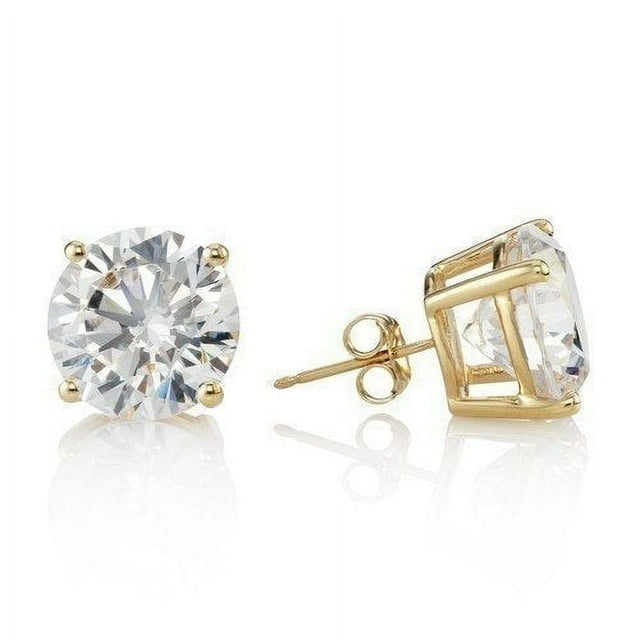 RMZ GOLD NYC 14K Gold Plated Round Brilliant Cut Solitaire Stud Earrings, 1.5 ct. t.w, 14K Gold