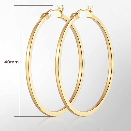 14K Gold Hoop Earrings for Women Large Gold Hoop Earrings Round Square-edge Gold Earrings for Women 14 Karat Gold Hoops Earrings Women’s Hoop Earrings (40mm)
