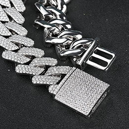 14k Gold/White Gold Plated Miami Bling Chain Lab Diamond Luxury Choker Chain Necklaces Jewelry. 20mm Hip Hop Iced Out Cuban Link Chain Necklace