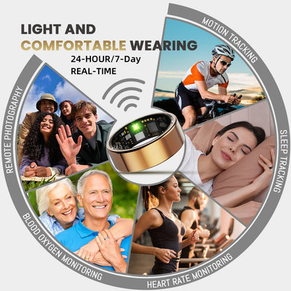 Fitness Tracker Ring, IP68 Waterproof, Long Lasting Batteries, Sleep Ring, Remote Photography