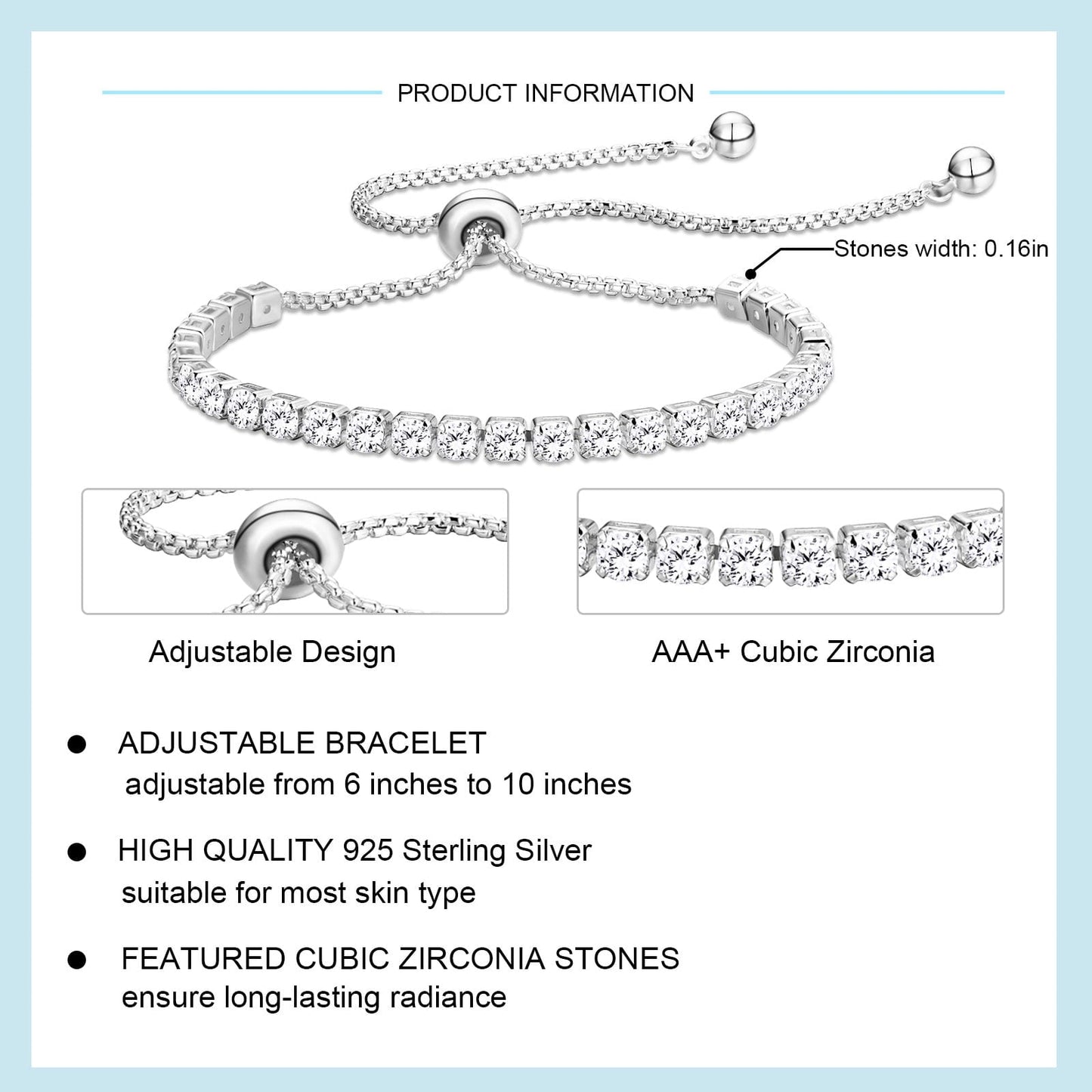 APSVO 18K White Gold Plated Tennis Bracelets for Women Girls CZ S925 Sterling Silver April Birthstone Bracelets with Crystal Wedding Birthday Jewelry Gifts Ideas Teen Tween Daughter Mom Kids Age