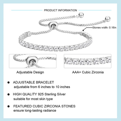 APSVO 18K White Gold Plated Tennis Bracelets for Women Girls CZ S925 Sterling Silver April Birthstone Bracelets with Crystal Wedding Birthday Jewelry Gifts Ideas Teen Tween Daughter Mom Kids Age