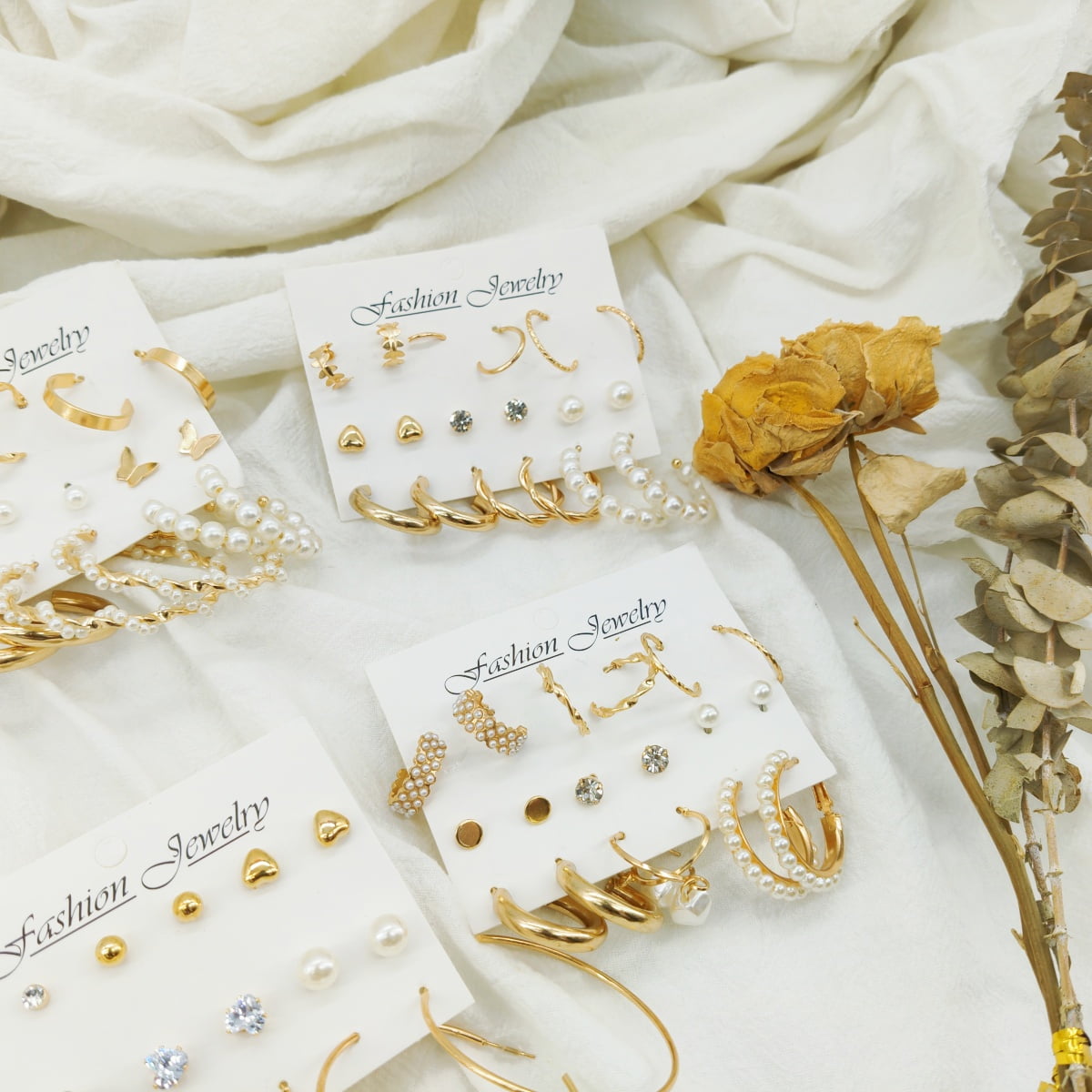 Kabuer Juego de Pendientes de Perla y Aro Dorado Joyería de Moda, 36 Pares