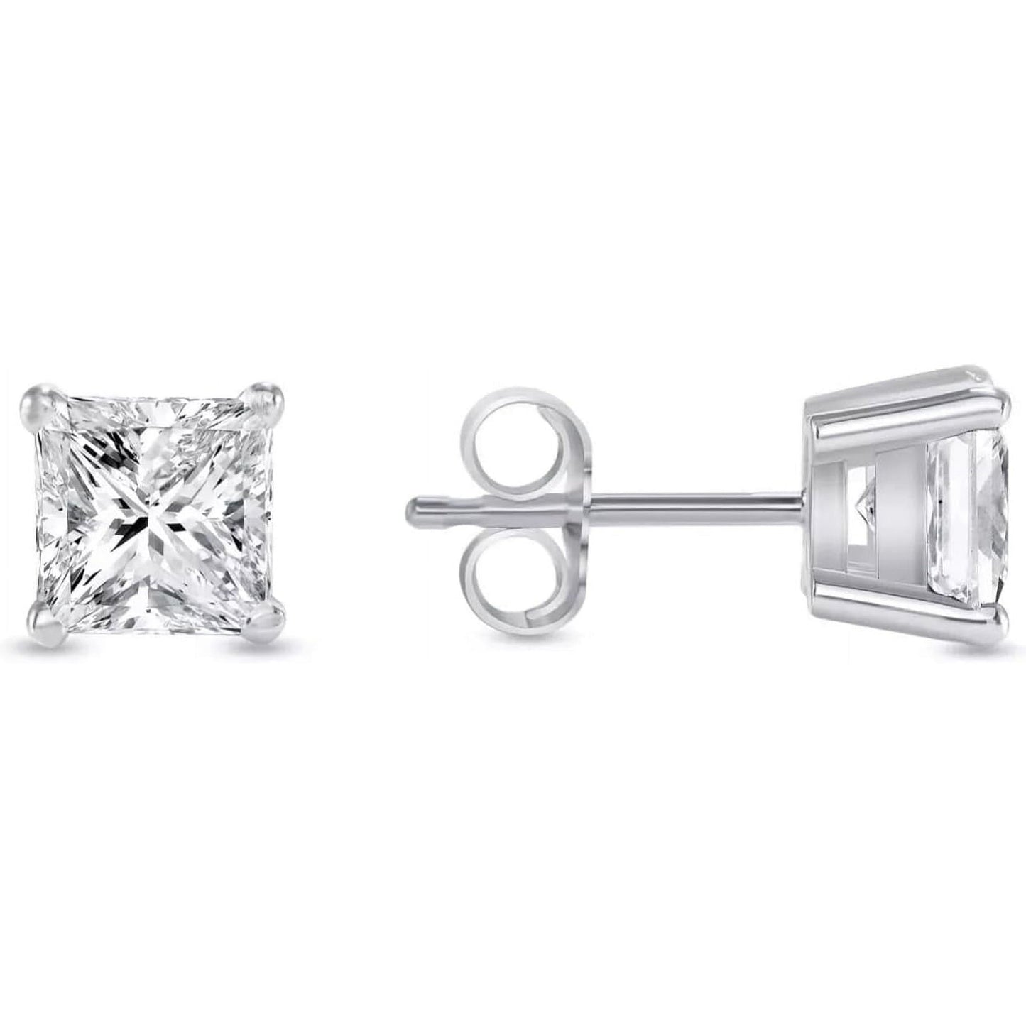 1/2 Ct Princess Cut Diamond Stud Earrings 14k White Gold Screw Back Basket For Women's Wear Gifting Jewellery