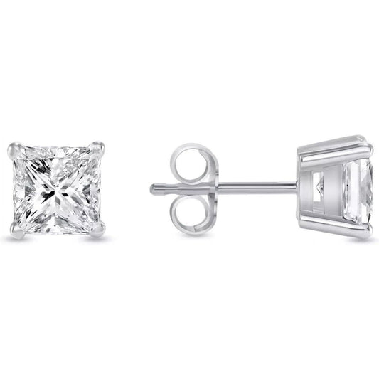 1/2 Ct Princess Cut Diamond Stud Earrings 14k White Gold Screw Back Basket For Women's Wear Gifting Jewellery