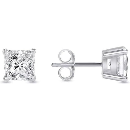 1/2 Ct Princess Cut Diamond Stud Earrings 14k White Gold Screw Back Basket For Women's Wear Gifting Jewellery