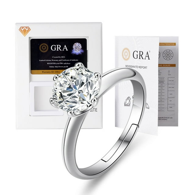 1.5 CT Moissanite Diamond for Women Modern Stylish Engagement Ring D Color VVS1 Jewelry 18k White Gold Over Silver Rings with Adjustable Open