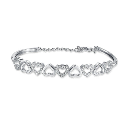 Amy and Annette 14K White Gold Hearts Bangle Adjustable Bracelet with crystals from Swarovski in 14K White Gold Plated