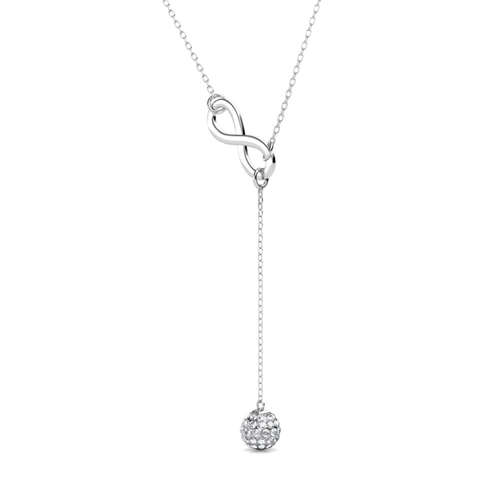 Cate & Chloe Sonya 18k White Gold Plated Lariat Y-Necklace with Swarovski Crystals Gift for Women