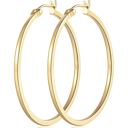 14K Gold Hoop Earrings for Women Large Gold Hoop Earrings Round Square-edge Gold Earrings for Women 14 Karat Gold Hoops Earrings Women’s Hoop Earrings (40mm)