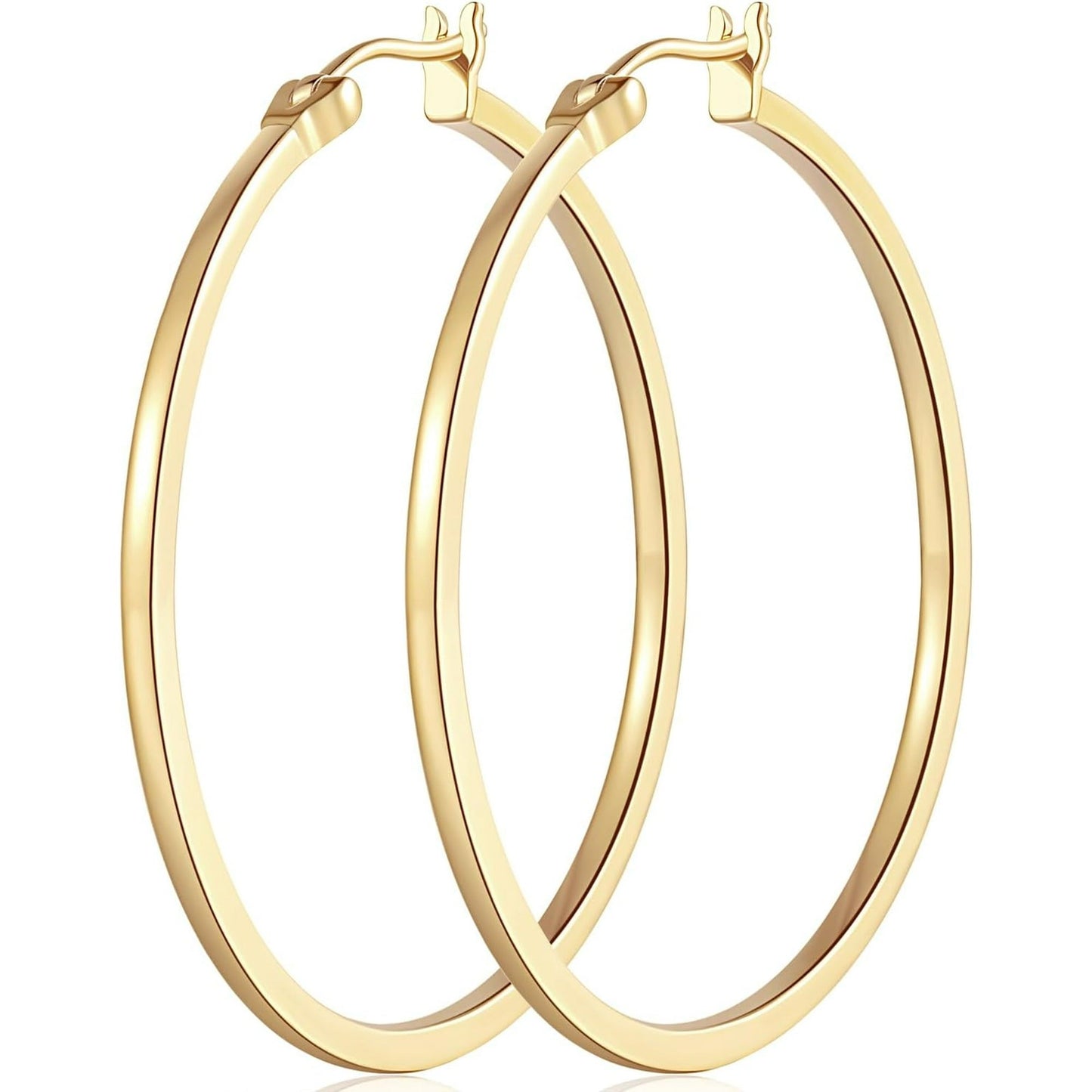 14K Gold Hoop Earrings for Women Large Gold Hoop Earrings Round Square-edge Gold Earrings for Women 14 Karat Gold Hoops Earrings Women’s Hoop Earrings (40mm)