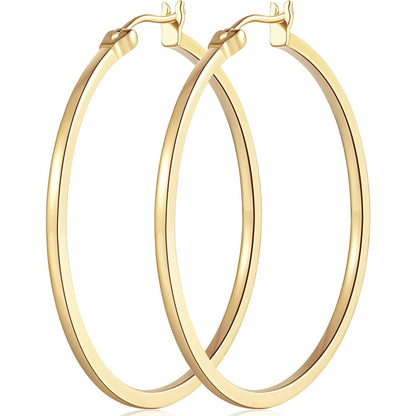 14K Gold Hoop Earrings for Women Large Gold Hoop Earrings Round Square-edge Gold Earrings for Women 14 Karat Gold Hoops Earrings Women’s Hoop Earrings (40mm)