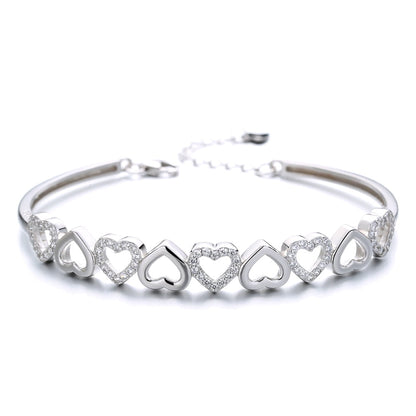 Amy and Annette 14K White Gold Hearts Bangle Adjustable Bracelet with crystals from Swarovski in 14K White Gold Plated