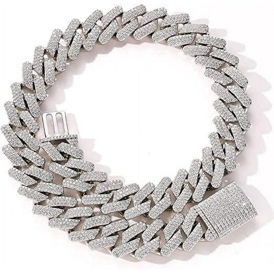 14k Gold/White Gold Plated Miami Bling Chain Lab Diamond Luxury Choker Chain Necklaces Jewelry. 20mm Hip Hop Iced Out Cuban Link Chain Necklace