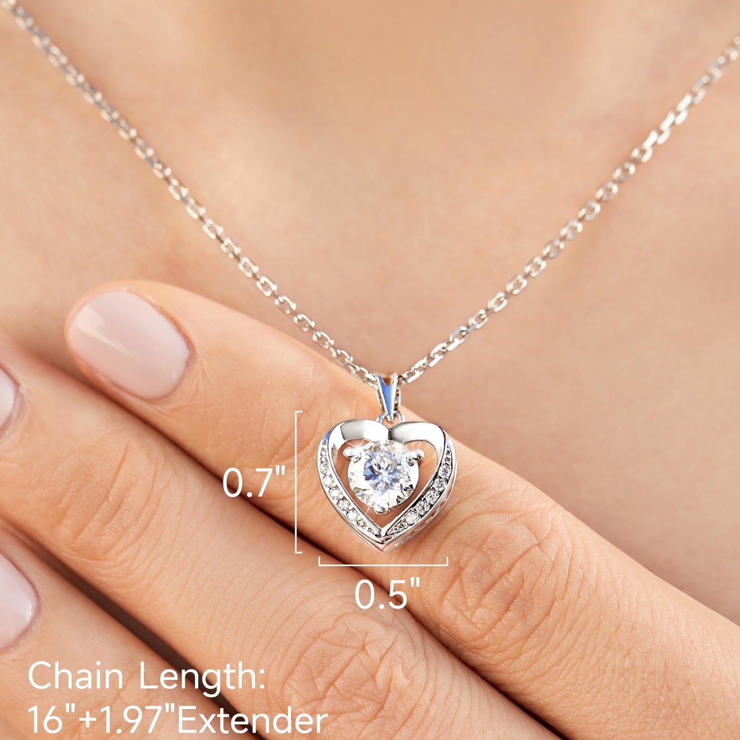 Momentwish 1 Carat Moissanite Pendant Necklace for Women Sterling Silver D Color VVS1 Simulated Diamond Heart Necklace Gifts for Her