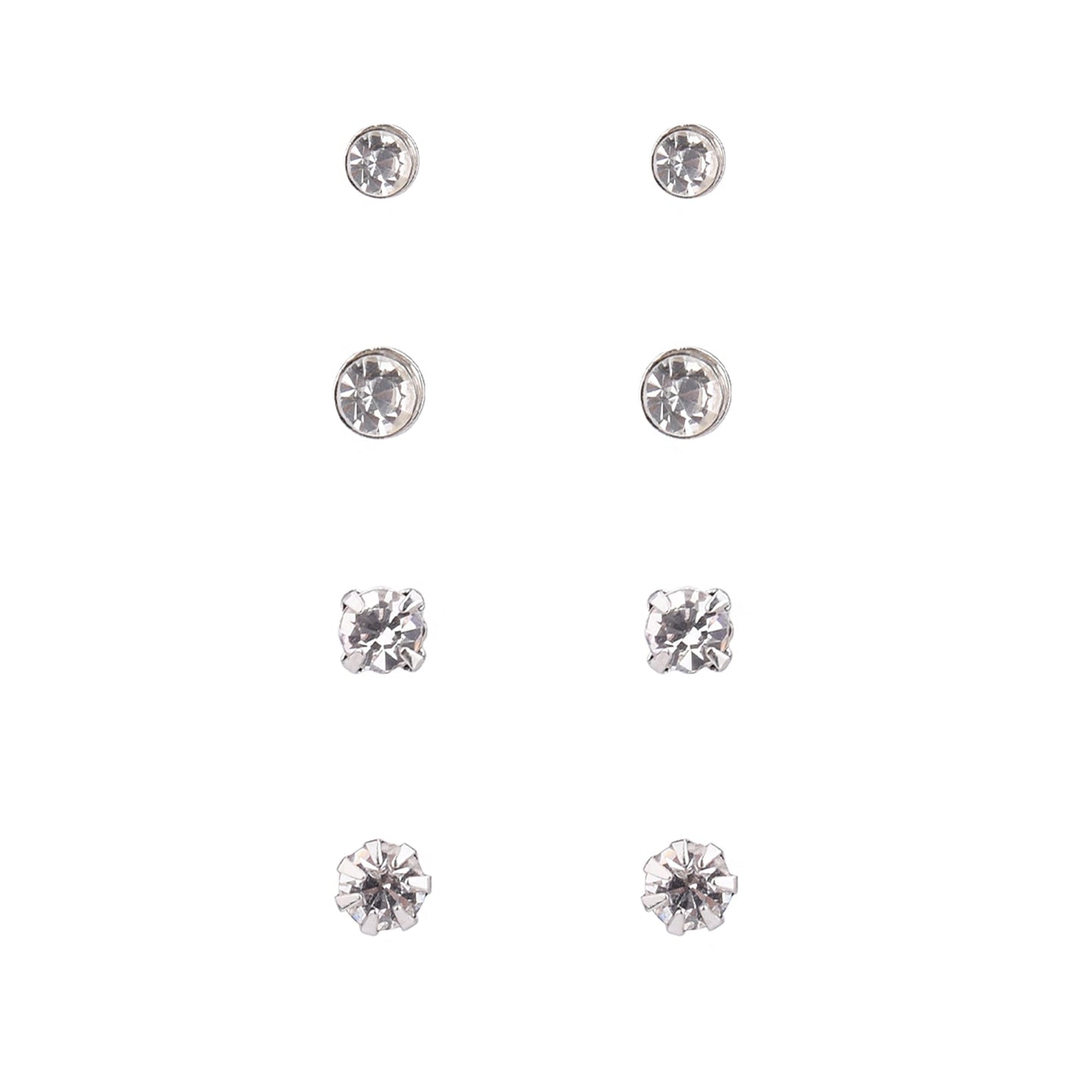 Time and Tru Adult Women's 9 Pair Silver Tone Crystal Stud Metal Earrings Set