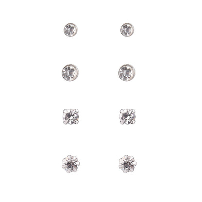 Time and Tru Adult Women's 9 Pair Silver Tone Crystal Stud Metal Earrings Set