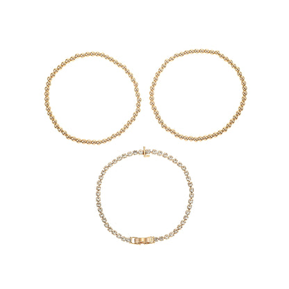 Time and Tru Goldtone and Crystal Beaded Stretch Bracelets, 3 Pieces, Initial Letter A