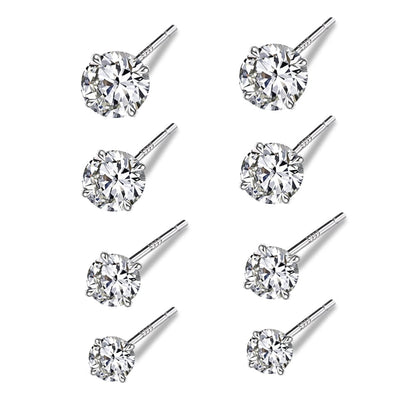 4 Pairs 925 Sterling Silver Tiny Stud Earrings Set Cubic Zirconia Stud Earrings for Women