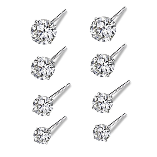 4 Pairs 925 Sterling Silver Tiny Stud Earrings Set Cubic Zirconia Stud Earrings for Women