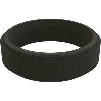 QALO Men & Women's Rubber Silicone Ring, Narrow Polished Step Edge Rubber Wedding Band, Breathable, Durable Unisex Engagement Silicone Ring, 6.5mm Wide 2mm Thick, Black, Size 13