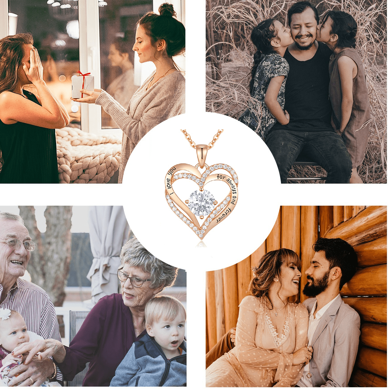 HESHPAWS Love Pendant Necklaces for Women  with Birthstone Zirconia, Christmas Birthday Anniversary Jewelry Gift for Women wife