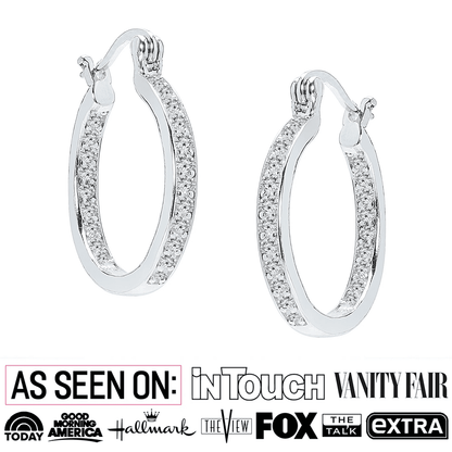 Cate & Chloe Margot 18k White Gold Plated 24mm Hoop Earrings with Simulated Diamonds Gift for Women