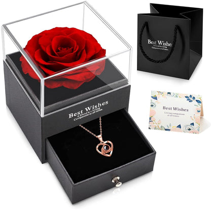 MYEBIUAI Eternal Rose I Love You Necklace Red Rose Necklace