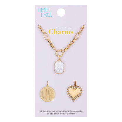 Time and Tru Women's Gold-Tone Interchangeable Love Theme Charms Necklace.