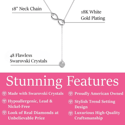 Cate & Chloe Sonya 18k White Gold Plated Lariat Y-Necklace with Swarovski Crystals Gift for Women