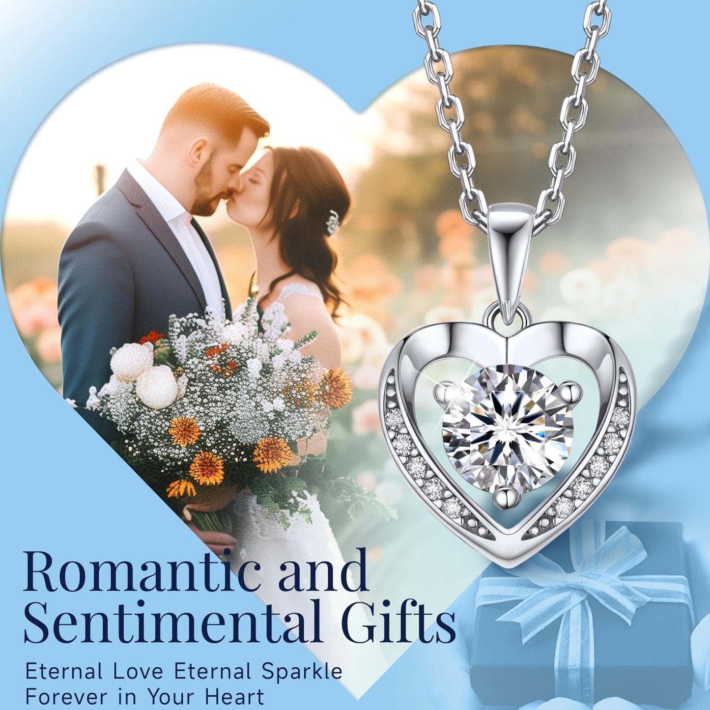 Momentwish 1 Carat Moissanite Pendant Necklace for Women Sterling Silver D Color VVS1 Simulated Diamond Heart Necklace Gifts for Her