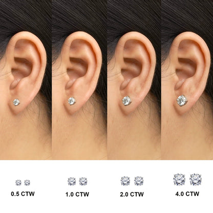 JeenMata 4 Prong 2 Carat Round Shaped Moissanite Solitaire Stud Earrings in 18k White Gold Plating for Women