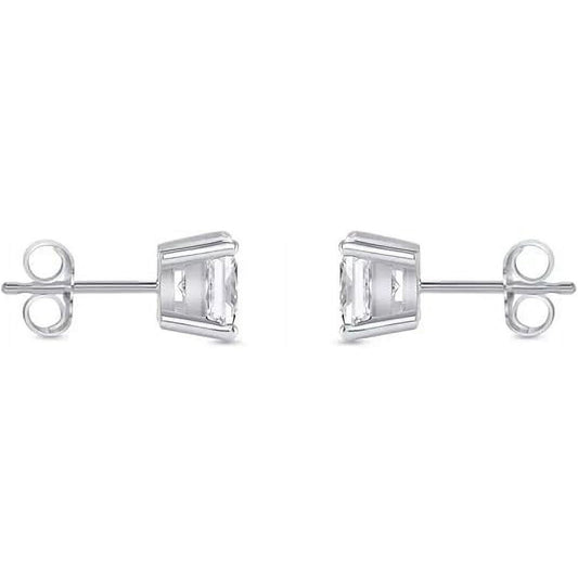 1/2 Ct Princess Cut Diamond Stud Earrings 14k White Gold Screw Back Basket For Women's Wear Gifting Jewellery