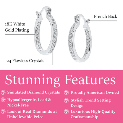 Cate & Chloe Margot 18k White Gold Plated 24mm Hoop Earrings with Simulated Diamonds Gift for Women