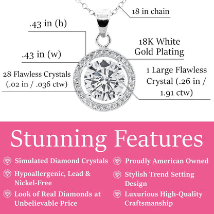 Cate & Chloe Blake 18k White Gold Plated Halo Pendant Necklace with Simulated Crystals for Women