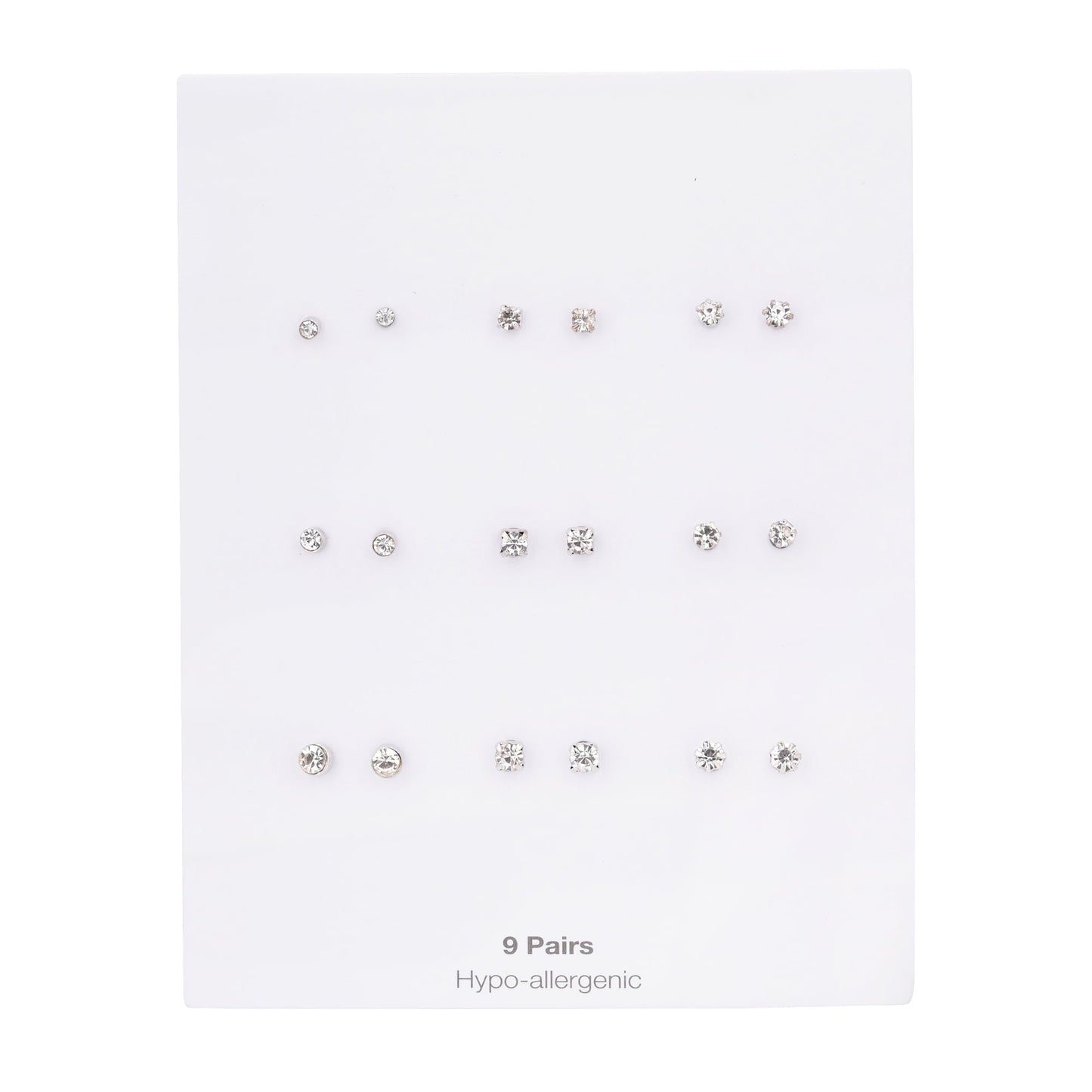 Time and Tru Adult Women's 9 Pair Silver Tone Crystal Stud Metal Earrings Set