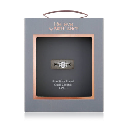 Women's Believe in Brilliance Fine Silver Plate AAA CZ Engagement Ring in Size 7