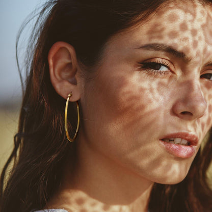 14K Gold Hoop Earrings for Women Large Gold Hoop Earrings Round Square-edge Gold Earrings for Women 14 Karat Gold Hoops Earrings Women’s Hoop Earrings (40mm)