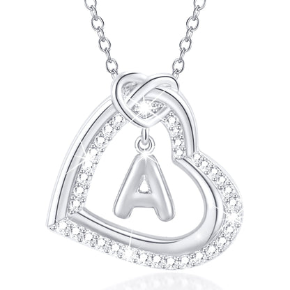 APSVO 18K White Gold Plated Love Heart Initial Necklaces for Women Girls CZ S925 Sterling Silver Letter A Pendant Chain Graduation Wedding Birthday Jewelry Gifts Ideas Teen Kids Mom Wife Bride Age