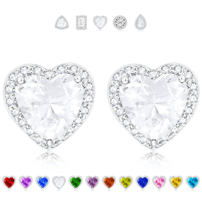 APSVO 18K White Gold Plated Love Heart Stud Earrings for Women CZ S925 Sterling Silver April Birthstone Earrings with Crystal Wedding Graduation Birthday Jewelry Gifts Teen Mom Ideas Age