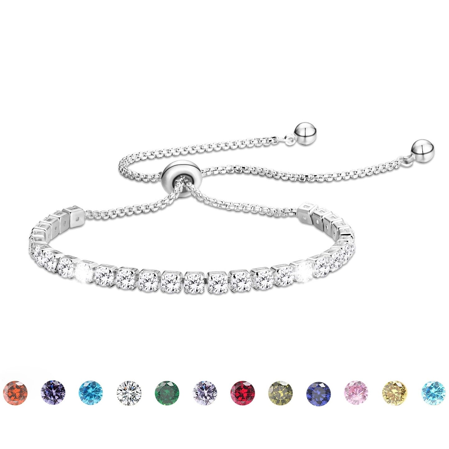 APSVO 18K White Gold Plated Tennis Bracelets for Women Girls CZ S925 Sterling Silver April Birthstone Bracelets with Crystal Wedding Birthday Jewelry Gifts Ideas Teen Tween Daughter Mom Kids Age