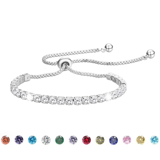 APSVO 18K White Gold Plated Tennis Bracelets for Women Girls CZ S925 Sterling Silver April Birthstone Bracelets with Crystal Wedding Birthday Jewelry Gifts Ideas Teen Tween Daughter Mom Kids Age