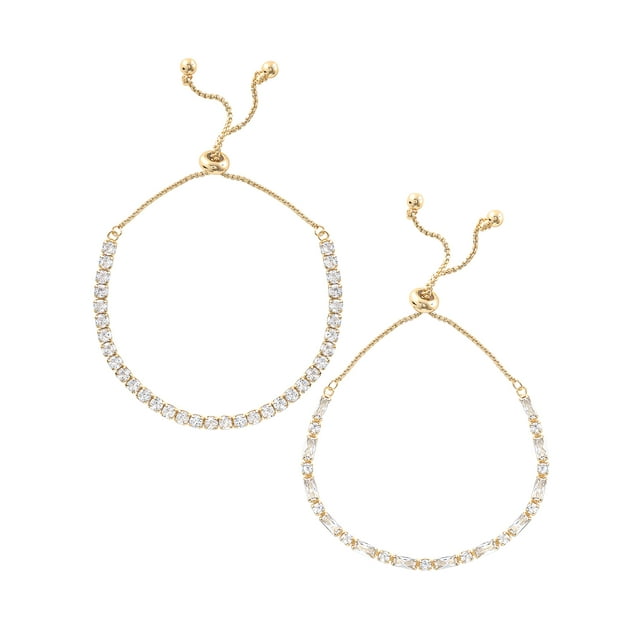 Believe by Brilliance Women's 14kt Gold Flash Plated Cubic Zirconia Adjustable Bracelet Set, 2