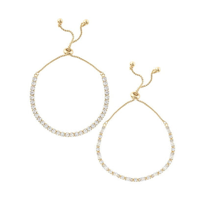 Believe by Brilliance Women's 14kt Gold Flash Plated Cubic Zirconia Adjustable Bracelet Set, 2