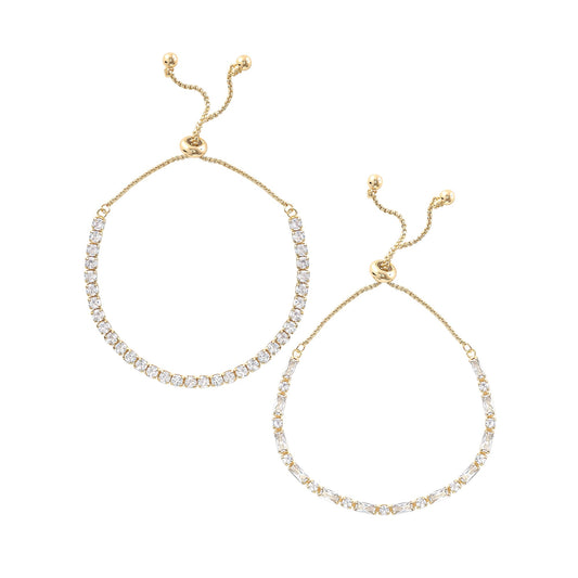 Believe by Brilliance Women's 14kt Gold Flash Plated Cubic Zirconia Adjustable Bracelet Set, 2