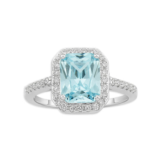 Believe by Brilliance Women's Fine Silver Plated Aquamarine Cubic Zirconia Ring (Size 7)